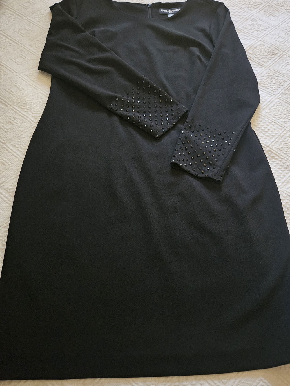 Karl Lagerfeld Black Long Sleeve Cocktail Dress with Embellished Cuffs